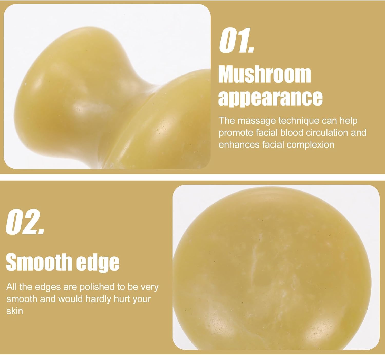 HOMSFOU Mushroom Shaped Jade Massage Stone Facial and Body Massager Enhances Complexion and Soothes Tension Yellow Facial Massage Tool for Massaging image 5