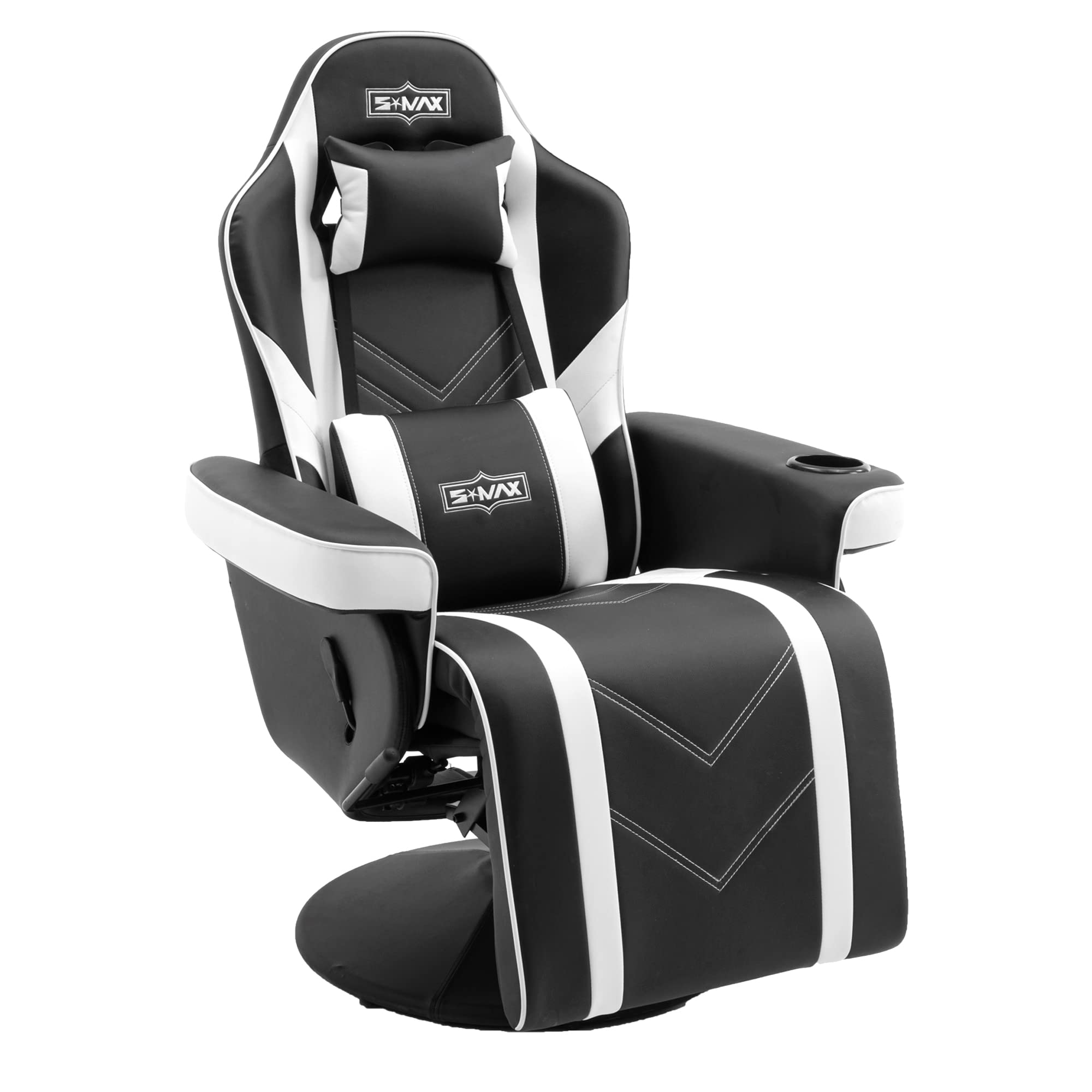 S*MAX Gaming Sessel Gaming Stuhl mit Fußstütze hoher Rückenlehne mit Verstellbarer Rückenlehne Becherhalter Seitentasche Gaming Stuhl für Erwachsene Large Weiß