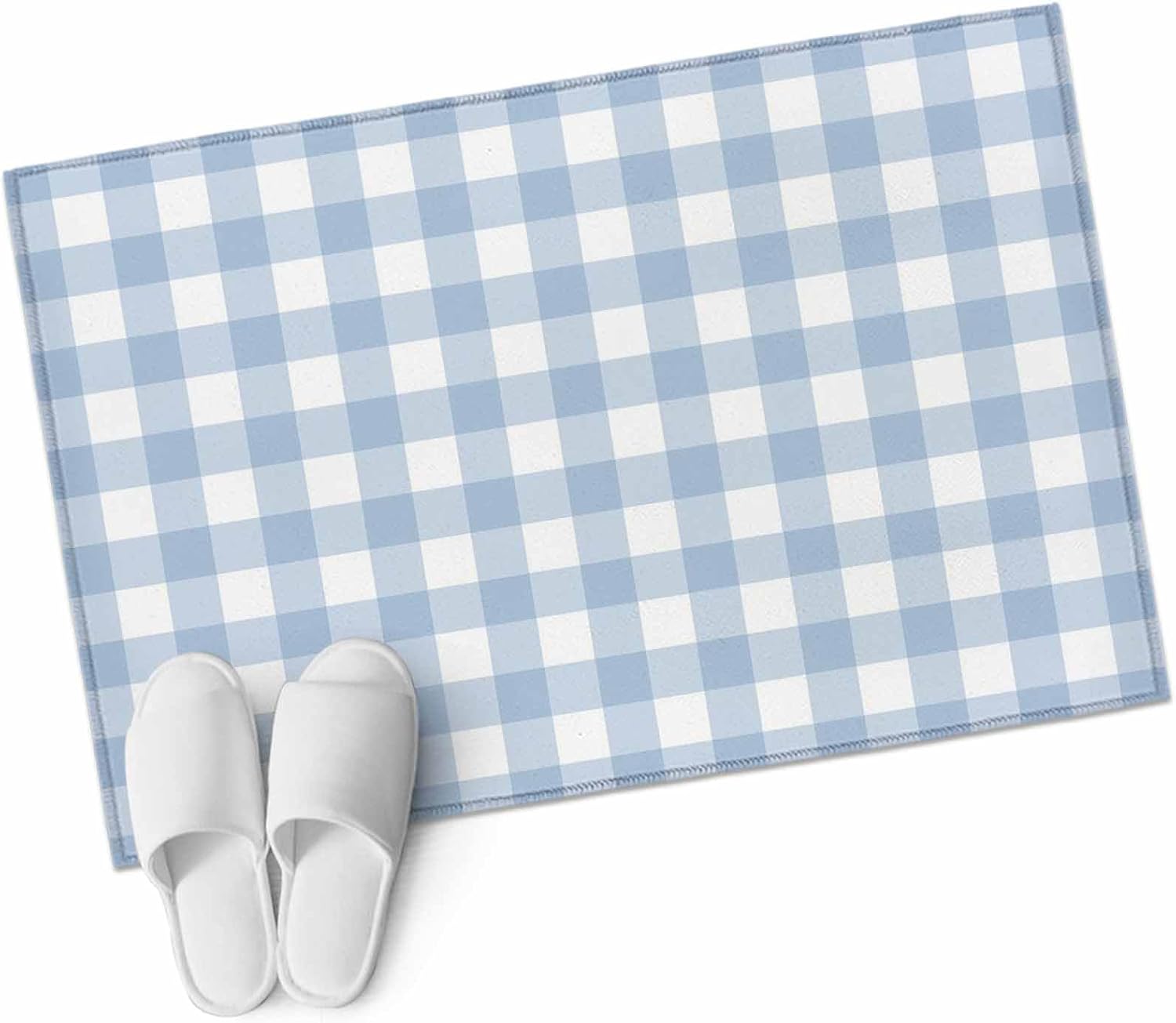 Light Blue Plaid Entryway Rug, Modern Minimalist Country Rectangle 2x3ft Small Washable Area Rug Doormat Indoor Entrance, Soft Throw Carpet Non-Slip Floor Mat for Kitchen Front Door Bathroom