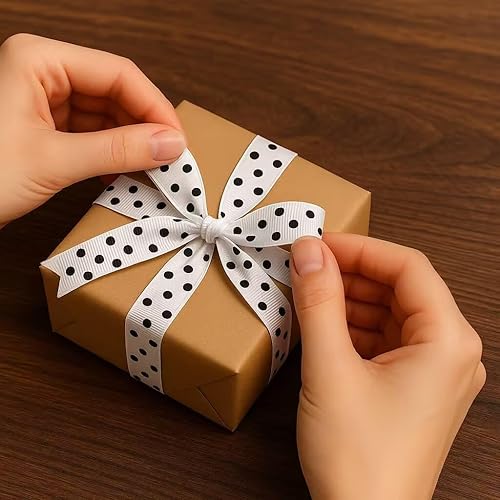 Vista 6 de QingHan Cintas de grogrén para manualidades, regalos, envoltura de 3/8 pulgadas, cinta de tela de lunares boutique de 40 yardas (20 x 2 yardas)