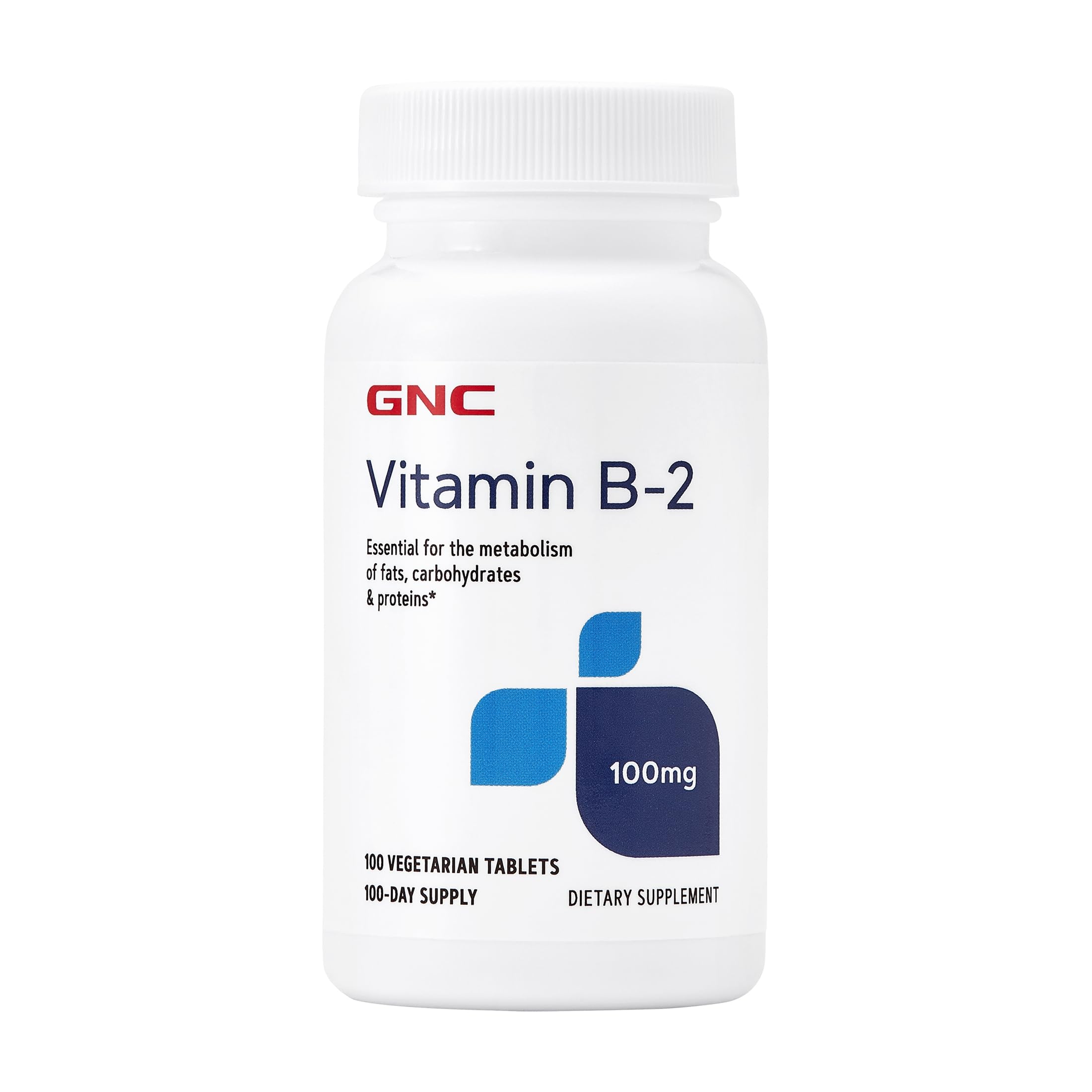 GNC Vitamin B2 100mg Supplement, Vegetarian, 100 Tablets, 100 Servings