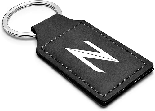Miniatura 2 de iPick Image Compatible con llavero de cuero sintético negro rectangular con logotipo de Nissan 370Z Z