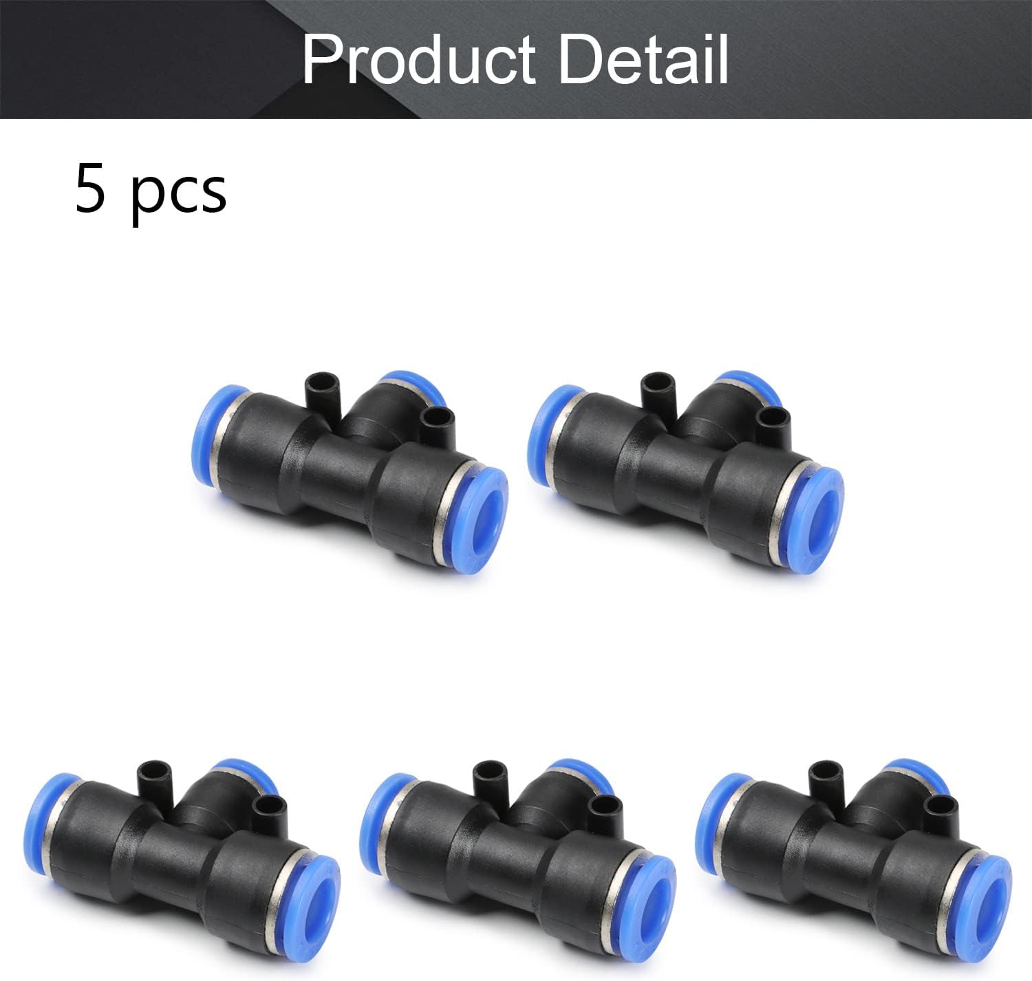 Othmro 5Pcs PEG10-8 Tee Push Connectors 10-8mm/0.39"-0.31" OD Plastic Quick Release Pneumatic Connectors Air Line Fittings