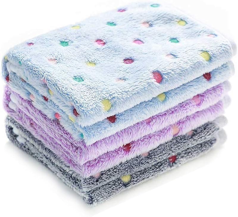 Manta para Cães e Gatos de Flanela com Estampa de Patinhas, Luciphia, Azul/Roxo/Cinza, Pequena, Pacote com 3