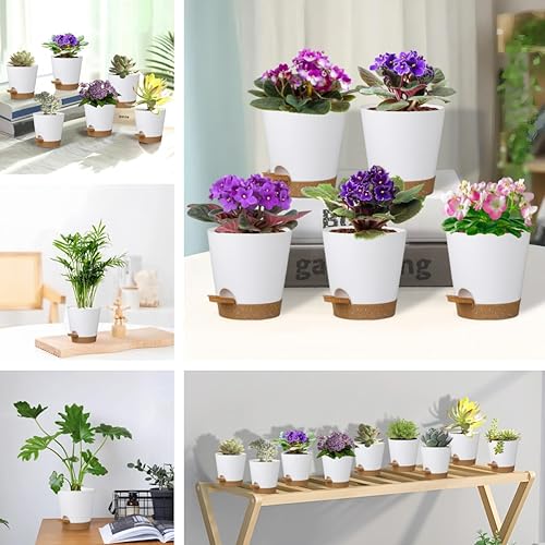 Miniatura 3 de Paquete de 5 macetas de riego automático de 5 pulgadas, macetas de violetas africanas con agujeros de drenaje y depósito, maceta de plástico marrón