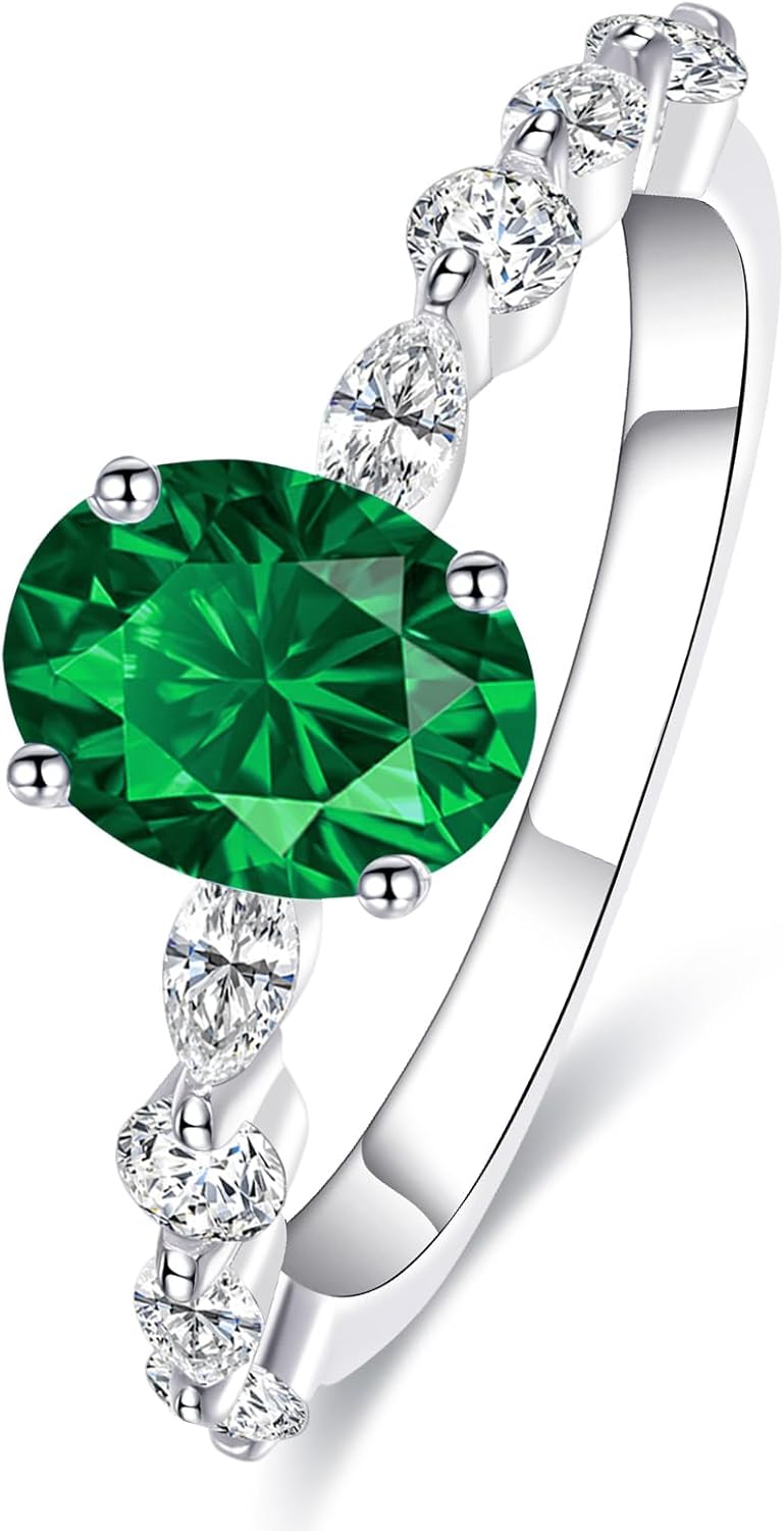 1.5ct Oval Cut Engagement Ring for Women White Gold Plated Silver Cubic Zirconic Engagement Ring CZ Wedding Ring for Women Promise Rings Band Width 2.2mm Size 5-9 - Image 2