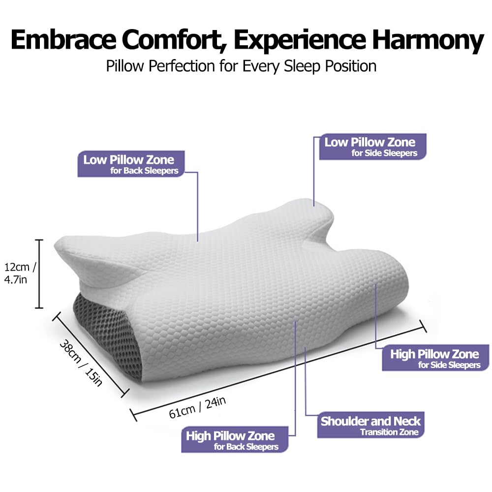 Cuscino cervicale ergonomico in memory foam, per alleviare il dolore al collo e alle spalle, cuscino ortopedico per il collo con copertura lavabile per chi dorme su fianco, schiena, stomaco