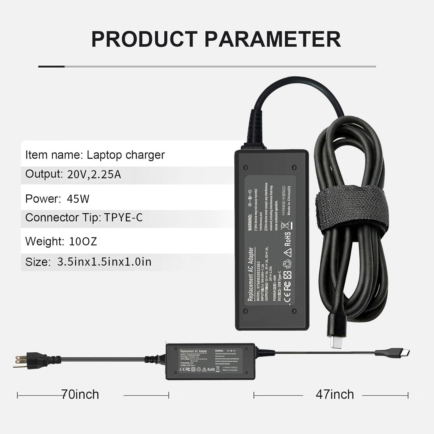 Chromebook Charger, 45W USB C Laptop Charger for HP Chromebook X360 14 14-ca051wm 14-ca052wm 14-ca061dx 14-ca043cl Chromebook Chrager USB C thumbnail