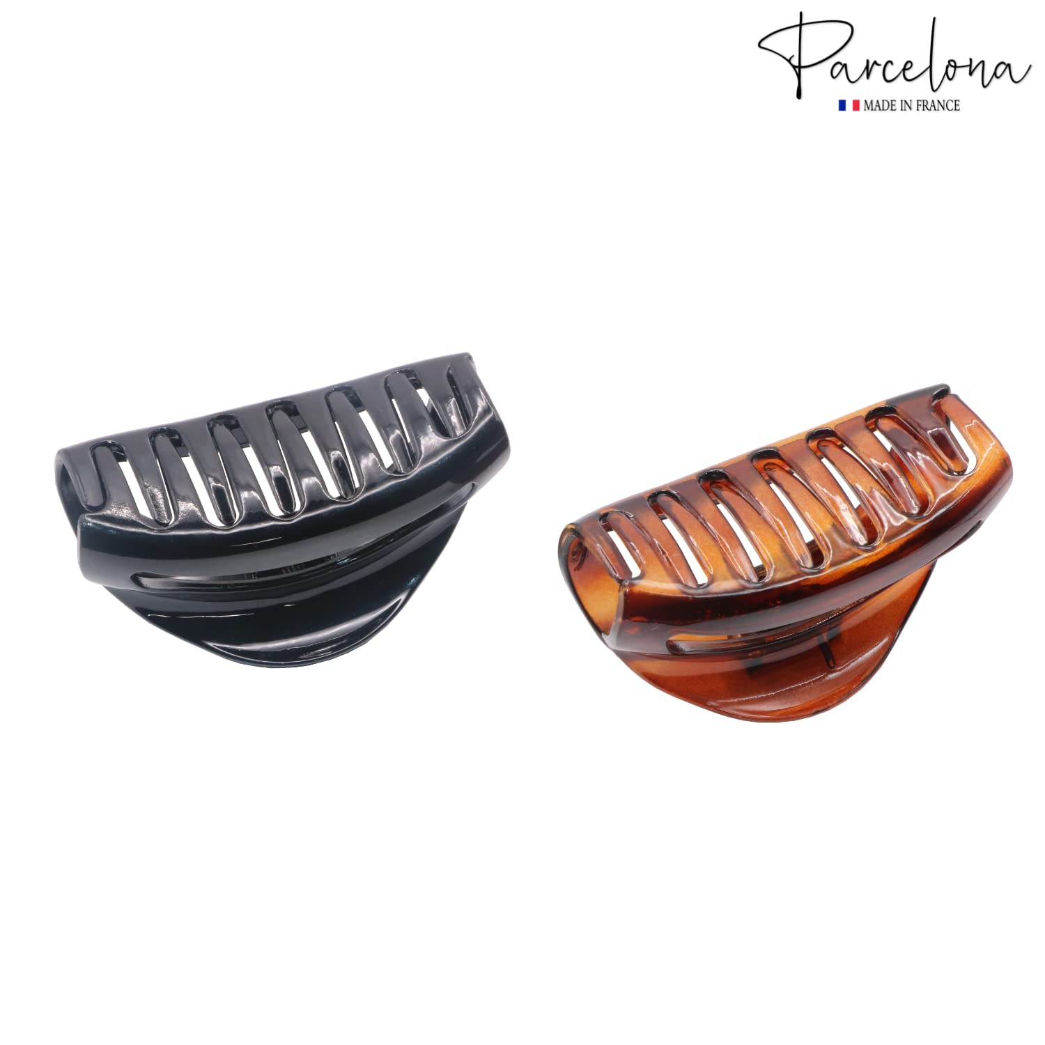 Parcelona French Crescent Cutout Shell Brown and Glossy Black Small 2 3/4" Celluloid Acetate Made in France Jaw Hair Claw Clip Clamps for Girls and Women - Image 4