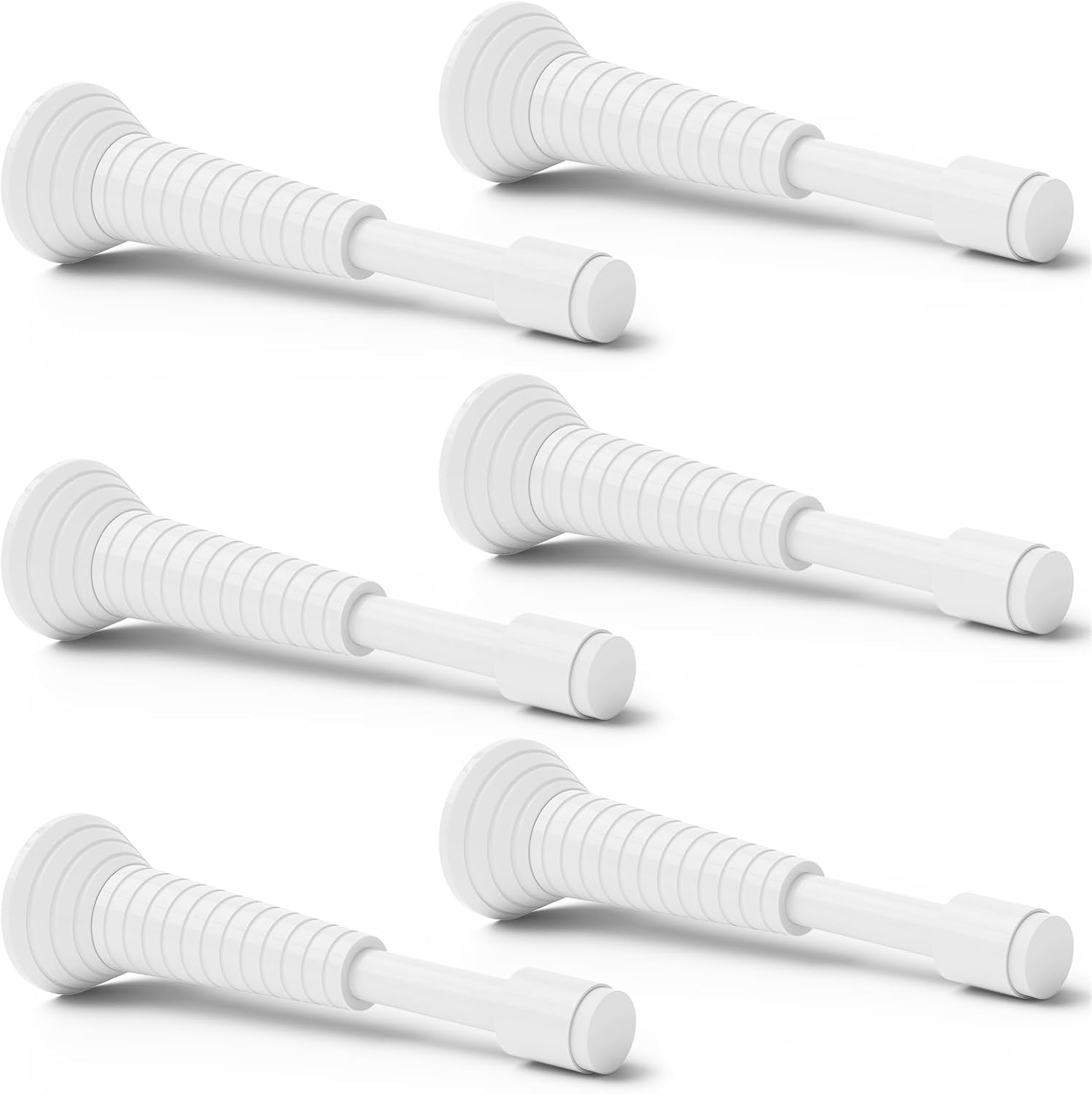6Pcs White Spring Door Stops, Screw in & Adhesive Door Stopper for Bottom of Door, 4.3IN Doorstop with Silent Silicone Tip