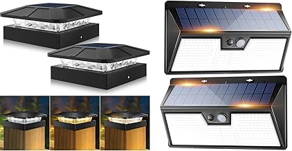 Peasur 2 Packs 4x4 Solar Post Cap Lights + 2 Pack Solar Lights Outdoor Motion Sensor