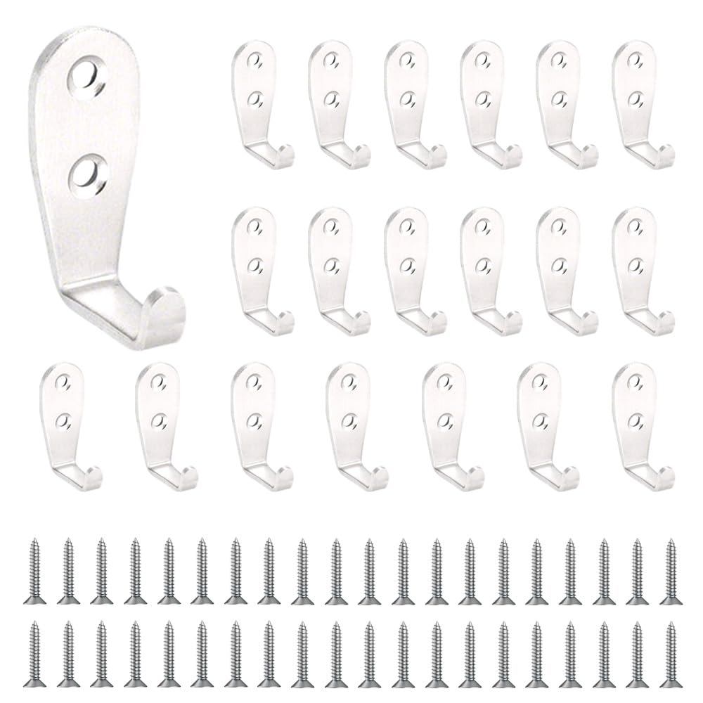 ONEBO 20Pcs Coat Hooks Wall Mounted, Wall Hooks for Hanging, L Metal Hook, Suitable for Bathroom, Kitchen, Living Room, Bedroom, Study, Office, Wardrobe, Door, or Any Other Place(with Screws)