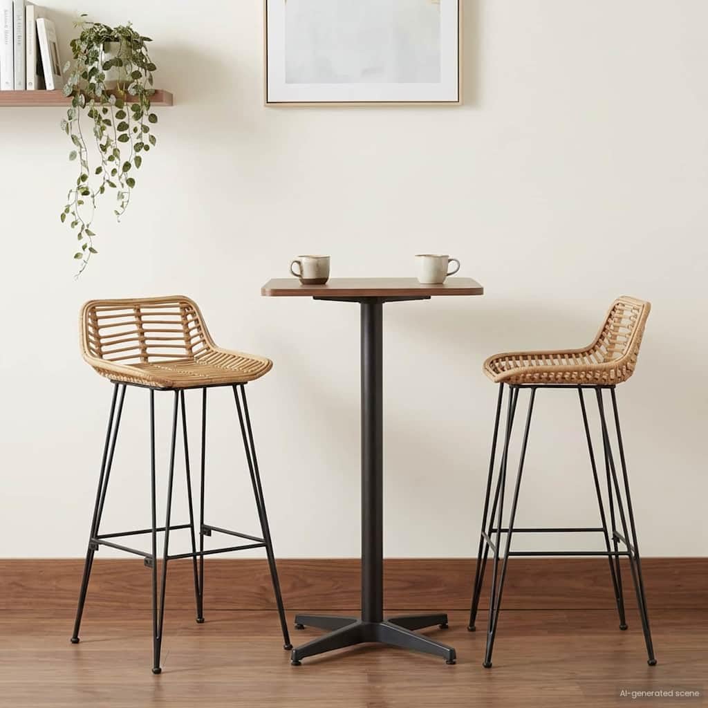 Chaises de bar en rotin naturel et acier verni de qualité supérieure