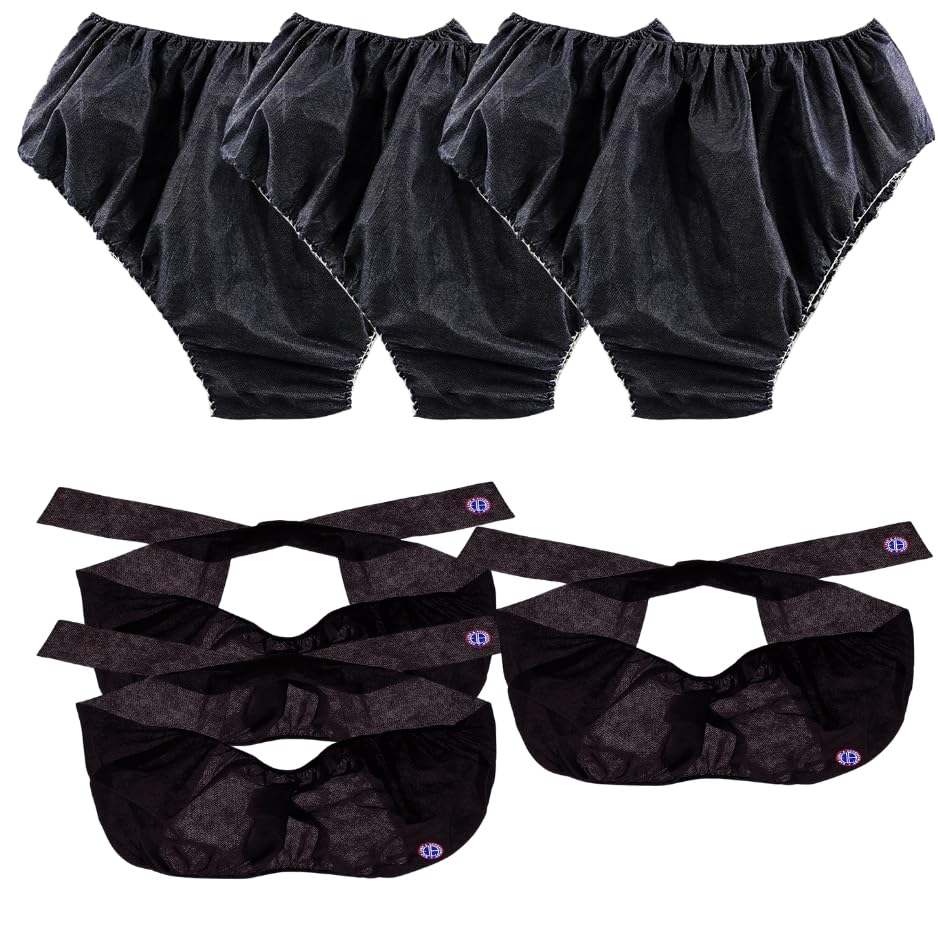 Use & Throw Elastic Bra & Panties Set for Spas/Saloons for Women/Girls | Non-Woven, Free-Size, Black, Pair of 3-image-11