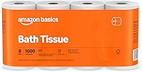 Amazon Basics 1000 Sheet 1-Ply Toilet Paper, 8 Rolls - Septic Safe, FSC Certified Bath Tissue Bulk Value