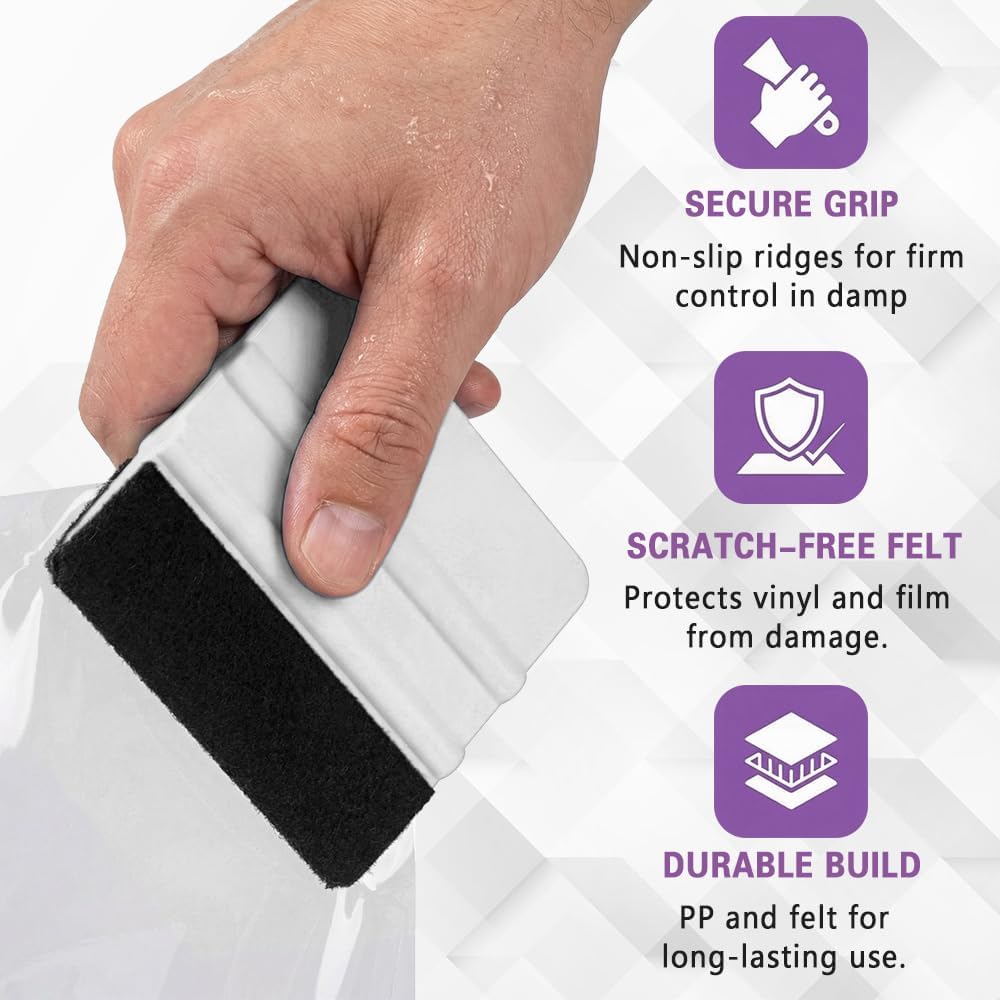 3PCS 4 Inch Plastic Felt Edge Squeegee, Vinyl Squeegee, Car Vinyl Film Wrapping Decal Window Tint Work, Auto Accessories Flexible Water Silicone Window Squeegee for Car Or Home Use (White)