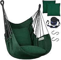 Halalona Hanging Hammock Chair with 2 Cushions - Sturdy Cotton Rope Swing for Patio, Porch, Bedroom - Indoor/Outdoor 330lb Capacity