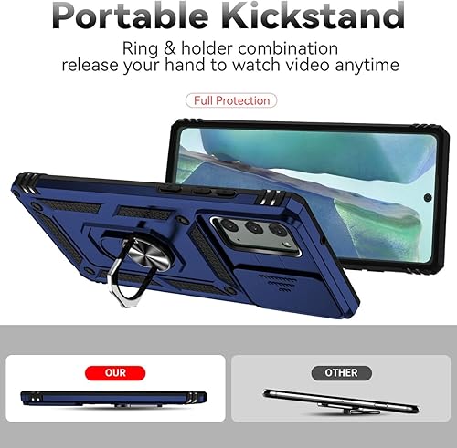 Miniatura 4 de Funda para Galaxy Note 20, Samsung Note 20 N981U con protector de pantalla de vidrio templado y cubierta para cámara deslizante, anillo magnético