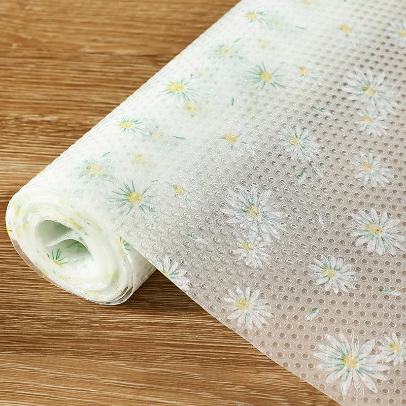 Daisy Flower Shelf Liner for Kitchen Cabinets, Non-Adhesive Drawer Liners, Non-Slip Refrigerator Mat, Washable EVA Cabinet Liner for Pantry, Fridge, Closet, Cupboard, 12