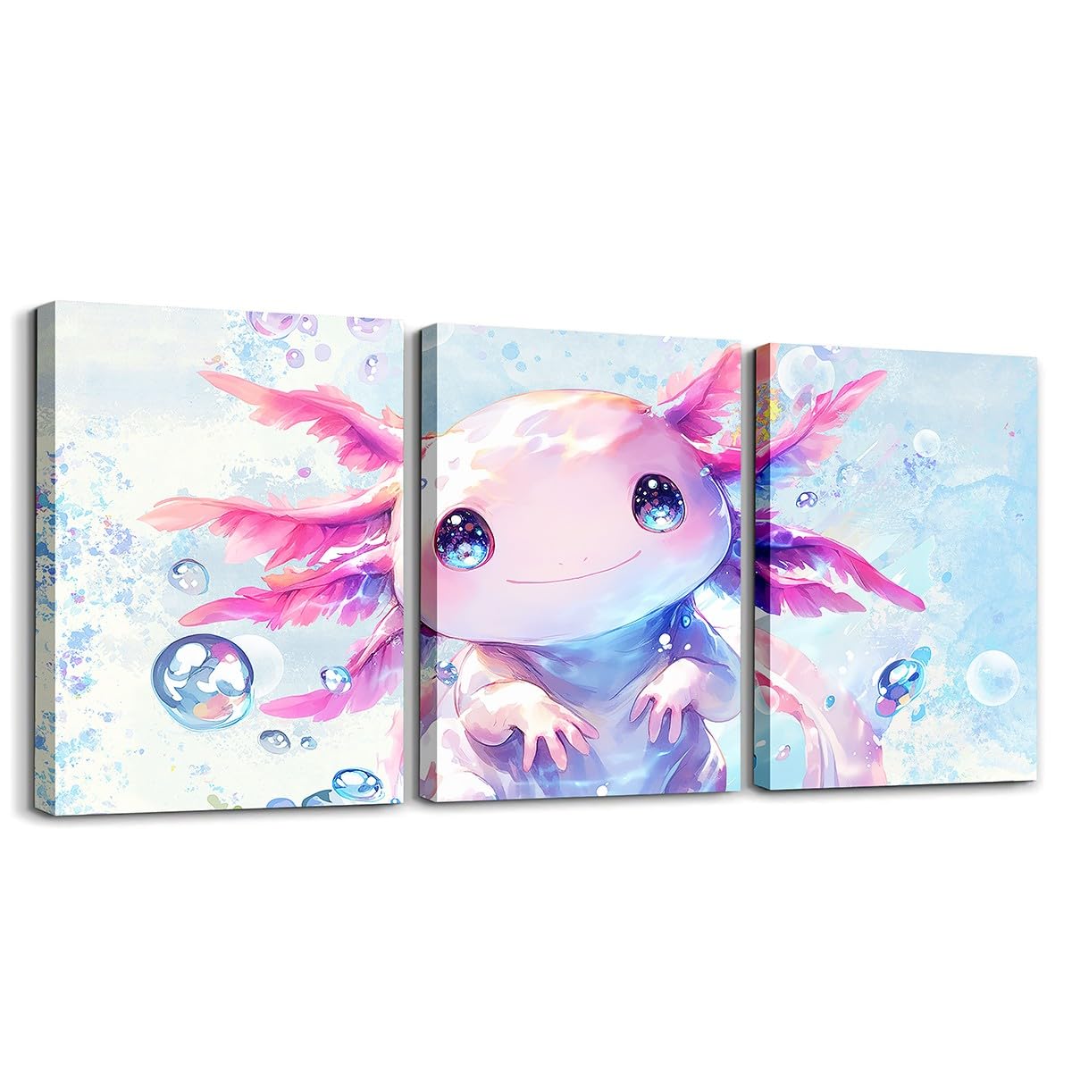 Feelyou Boys Girls Cute Axolotl Canvas Wall Art for Living Room Bedroom Ocean Sealife Wall Painting Posters and Prints Kids Kawaii Animal Picture Wall