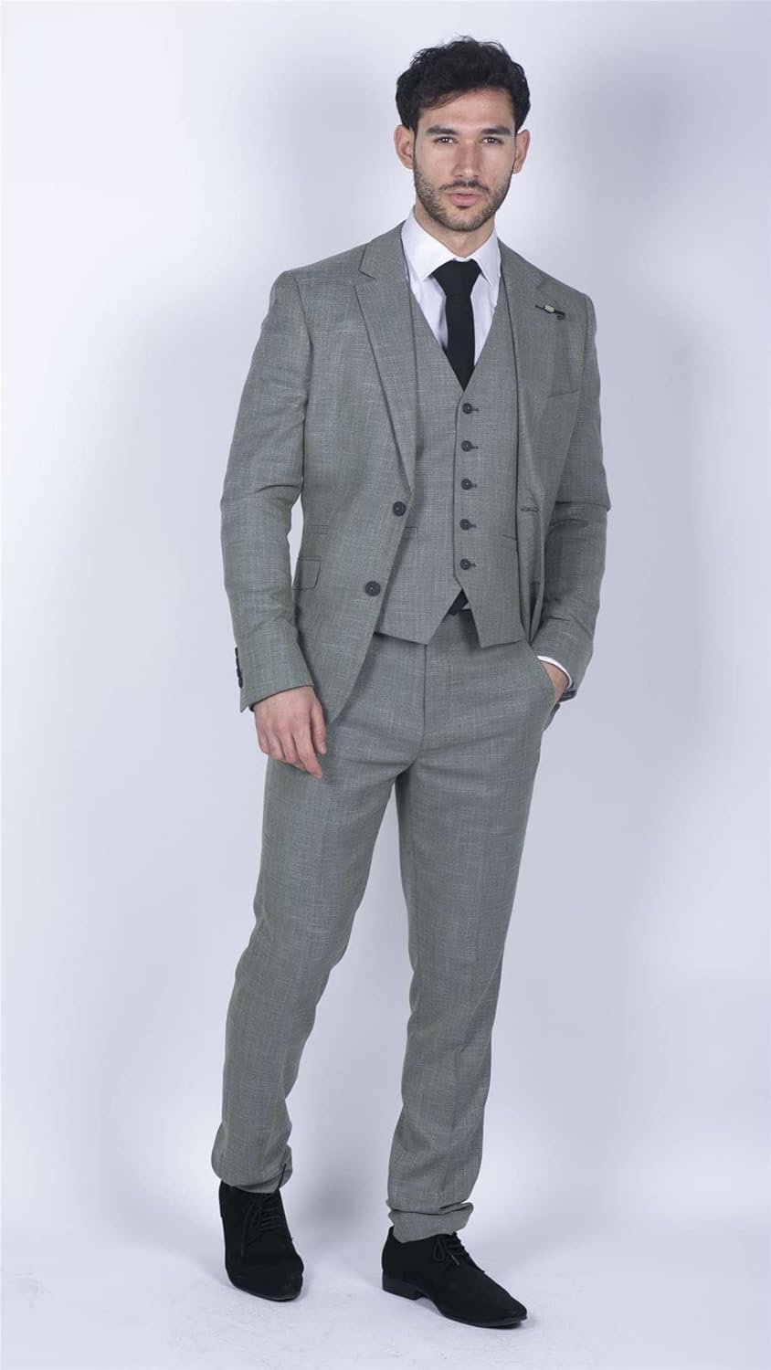 Mens 3 Piece Suit Sage Green Summer Linen Tailored Fit Wedding Prom Classic