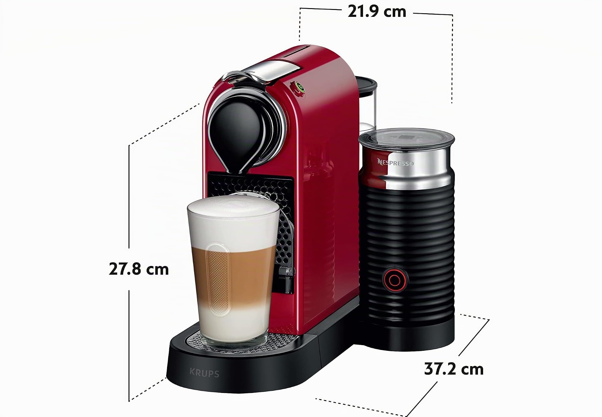 Krups Nespresso Citiz & Milk XN7615 - Cafetera de cápsulas monodosis, con 19 bares de presión, thermoblock, capacidad 1L, función automática, con Aeroccino, color Rojo, incluye pack de bienvenida