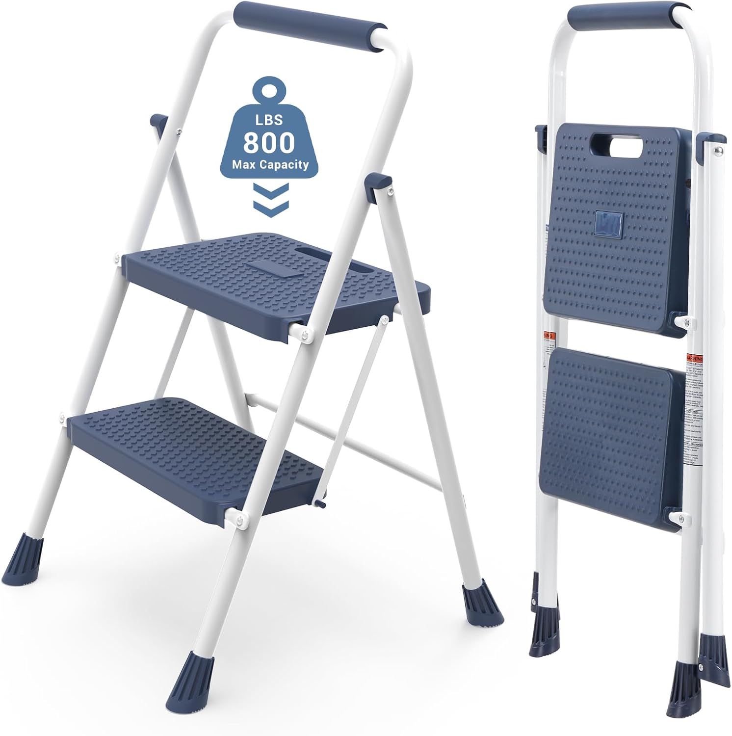 DUMOS Step Ladder, 2 Sturdy Step Stool with Anti-Slip Pedal & Comfortable Handrail, Portable Heavy Duty Step Stool for Kitchen, Garage & Outdoor Use, 800lbs, Blue