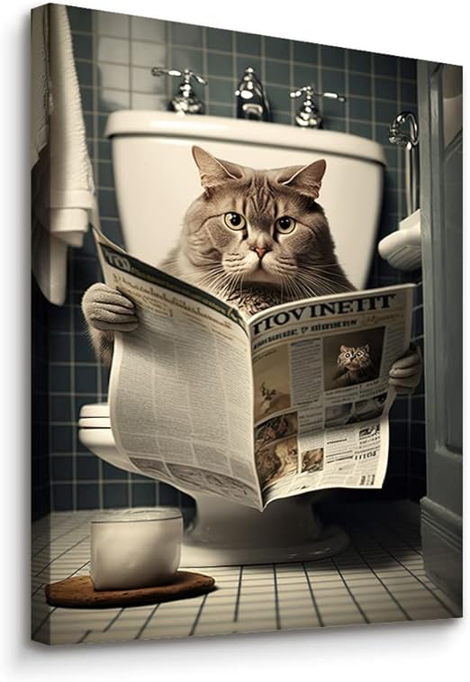 Funny Animal Bathroom Decor Wall Art, Cute Cat Bathroom