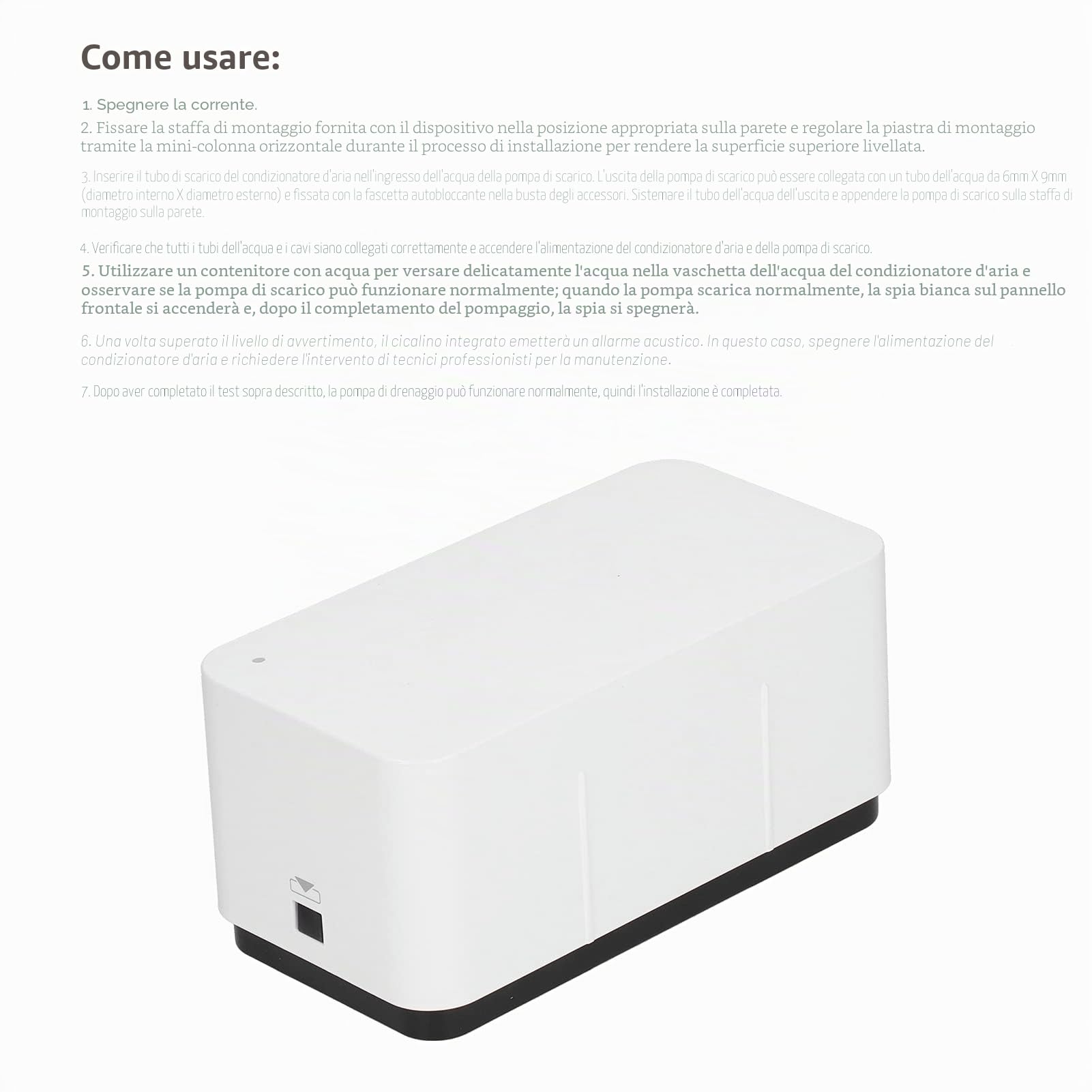 Yosoo Health Gear Pompa di Scarico Condensa per Aria Condizionata, 110-240V 50/60Hz, Sollevamento 12m, Portata 24L/h, Silenziosa, Sensore Elettrodo, Montaggio a Parete