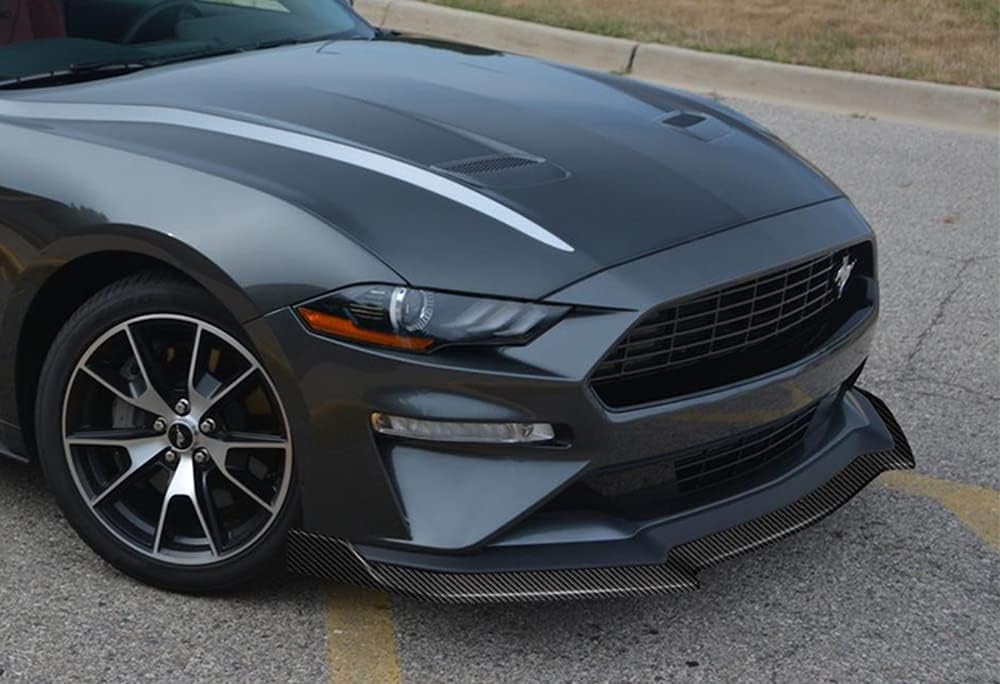 Q1-TECH, 5PCS Front Bumper Lip + Side Skirt Rocker Winglet Canard Diffuser Wing Compatible with Ford Mustang 2018 2019 2020 2021 2022 2023, Front Spoiler Body Splitter ABS (Painted Carbon)