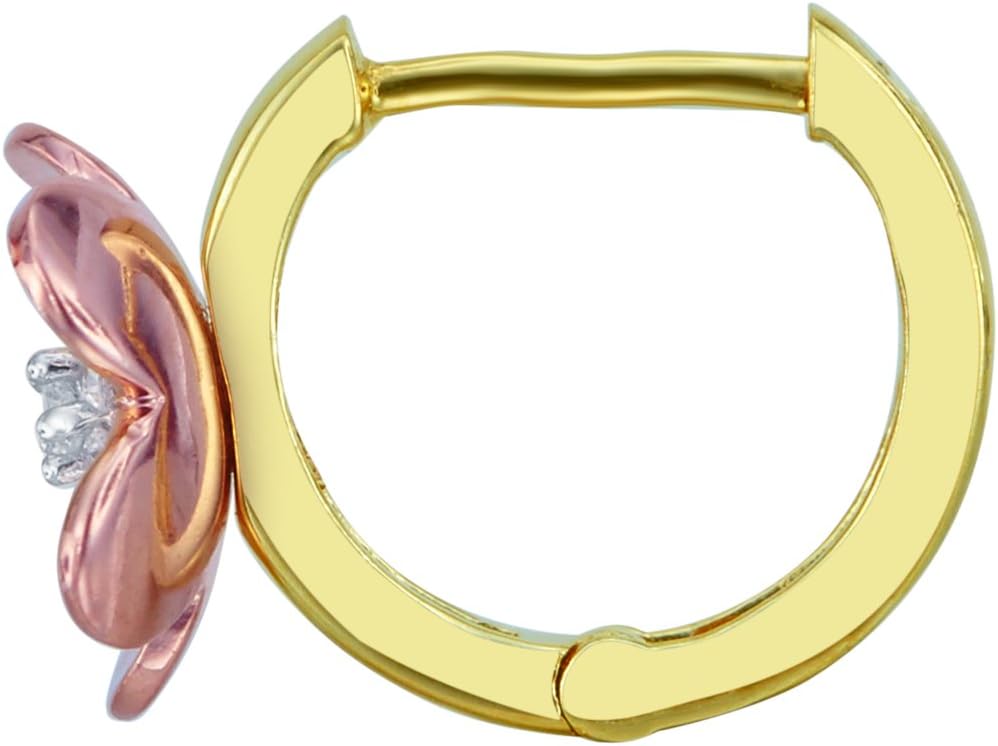 Wellingsale Ladies 14k Two Tone Gold Polished 13mm Flower CZ Hoop Huggies Earrings (13 x 13 mm)