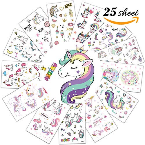 Unicorn Party Supplies Unicorn Temporary Tattoos for Kids Birthday Party（25Sheets-About 450 Tattoos),Perfect for Girls Unicorn Party Favors Supplies