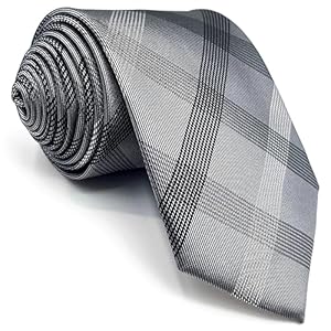 Shlax&Wing Skinny Necktie Mens Tie Grey Checked 2.36″ Width Silk Business Slim