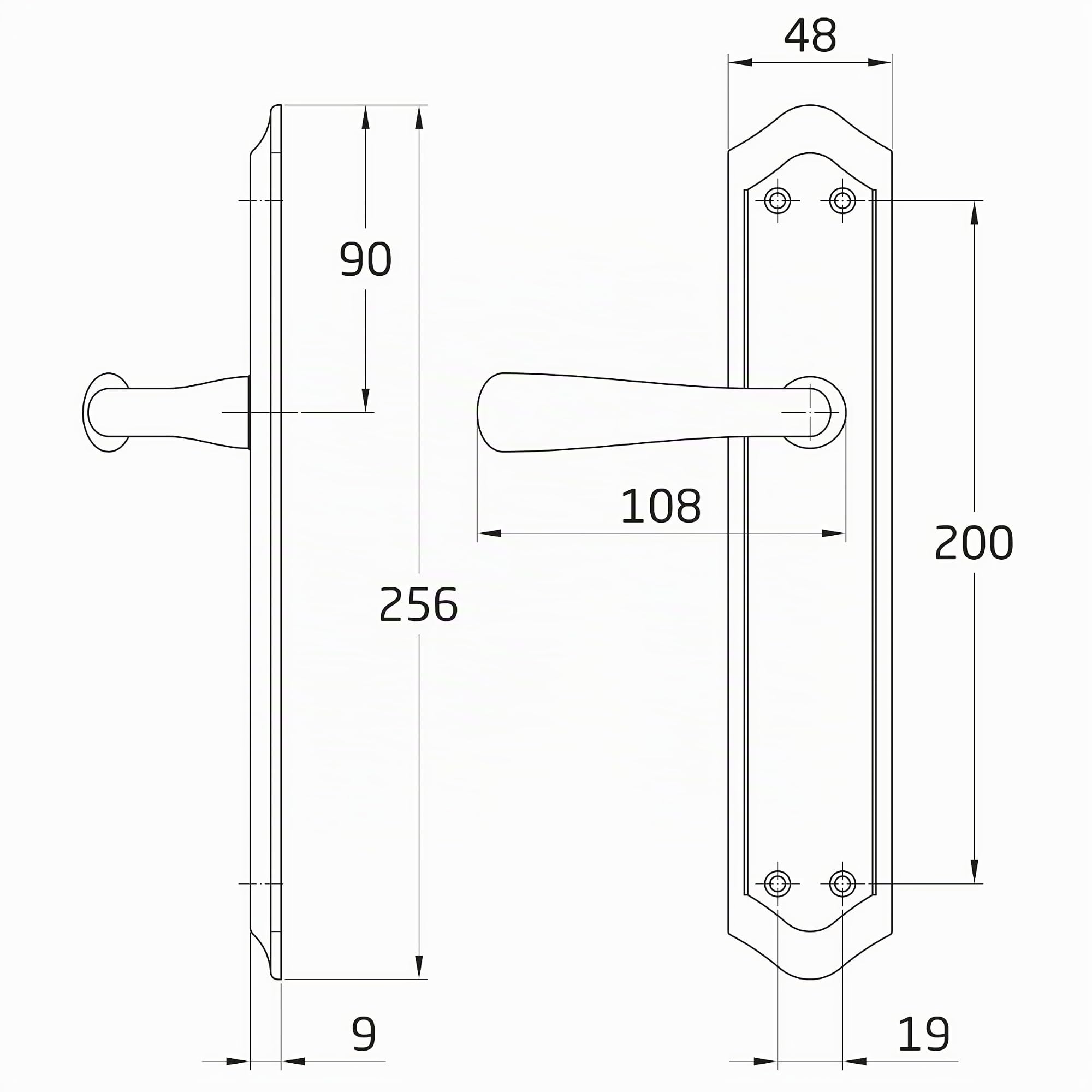 Amig - Lot de 2 poignées de plaque argentée en laiton avec finition chromée mate pour portes intérieures - 256 x 48 mm · Carré de 8 mm | Vis incluses