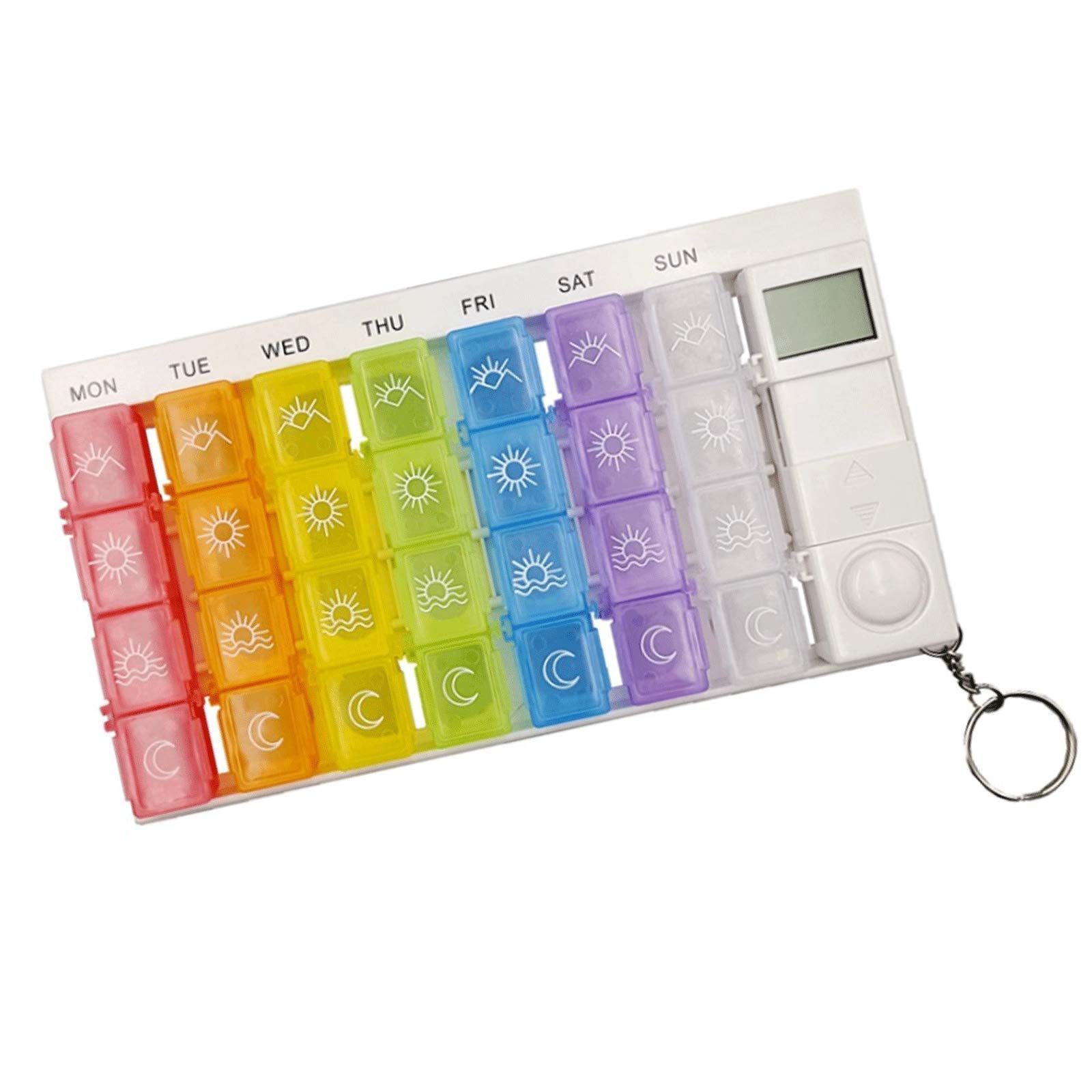 RDJSHOP Pill Organiser 7 Day Pill Box Organizer 4 Times a Day，28 Compartments Electronic Pill Box Reminder with Alarm，pill Box for Vitamins,rainbow