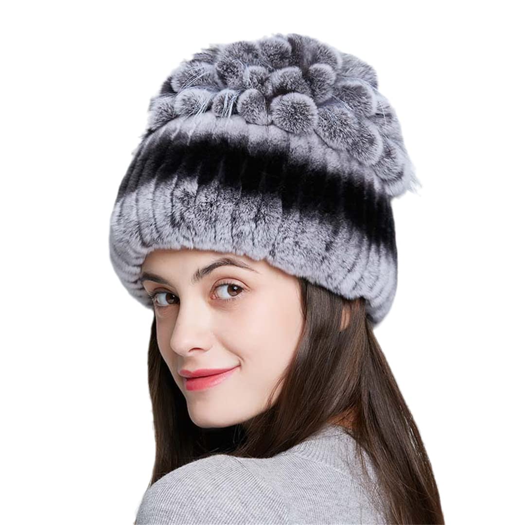 Sombreros de Piel de Mujer para Invierno Gorro de Piel de Conejo Natural Moda Femenina Gorros Gruesos y cálidos Gorros 021j 52-58 Cm