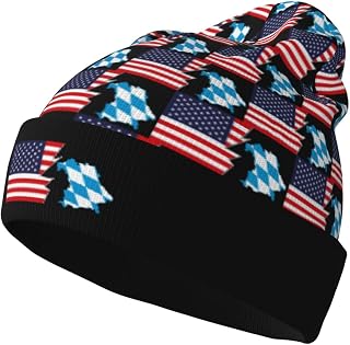 Flag Map of Bavaria and America Beanie Hat for Men Women Soft Warm Winter Cuffed Beanies Knitted Hat Skull Cap Ski Hats Black