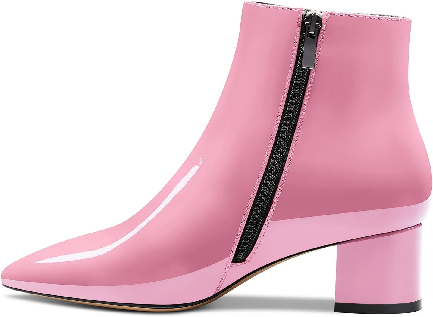 HDEUOLM Women Chunky Block Heel Pointed Toe Ankle Boots Short Bootie Zipper Slip-on Classic Dress Boots 2.0 Inches Heels