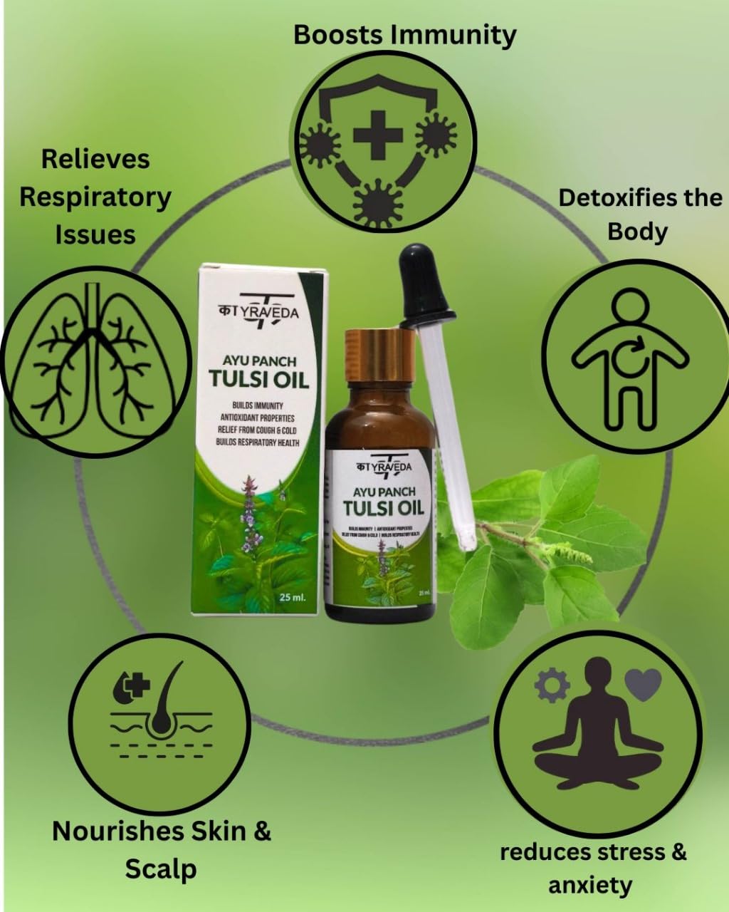 Kyraveda basil oil 25ml - pure and natural holy basil essential oil for the skin. Immunity Booster | Natural herbal formula for welfare and vitality Kyraveda basil oil 25ml - pure and natural holy basil essential oil for the skin. Immunity Booster | Natural herbal formula for welfare and vitality