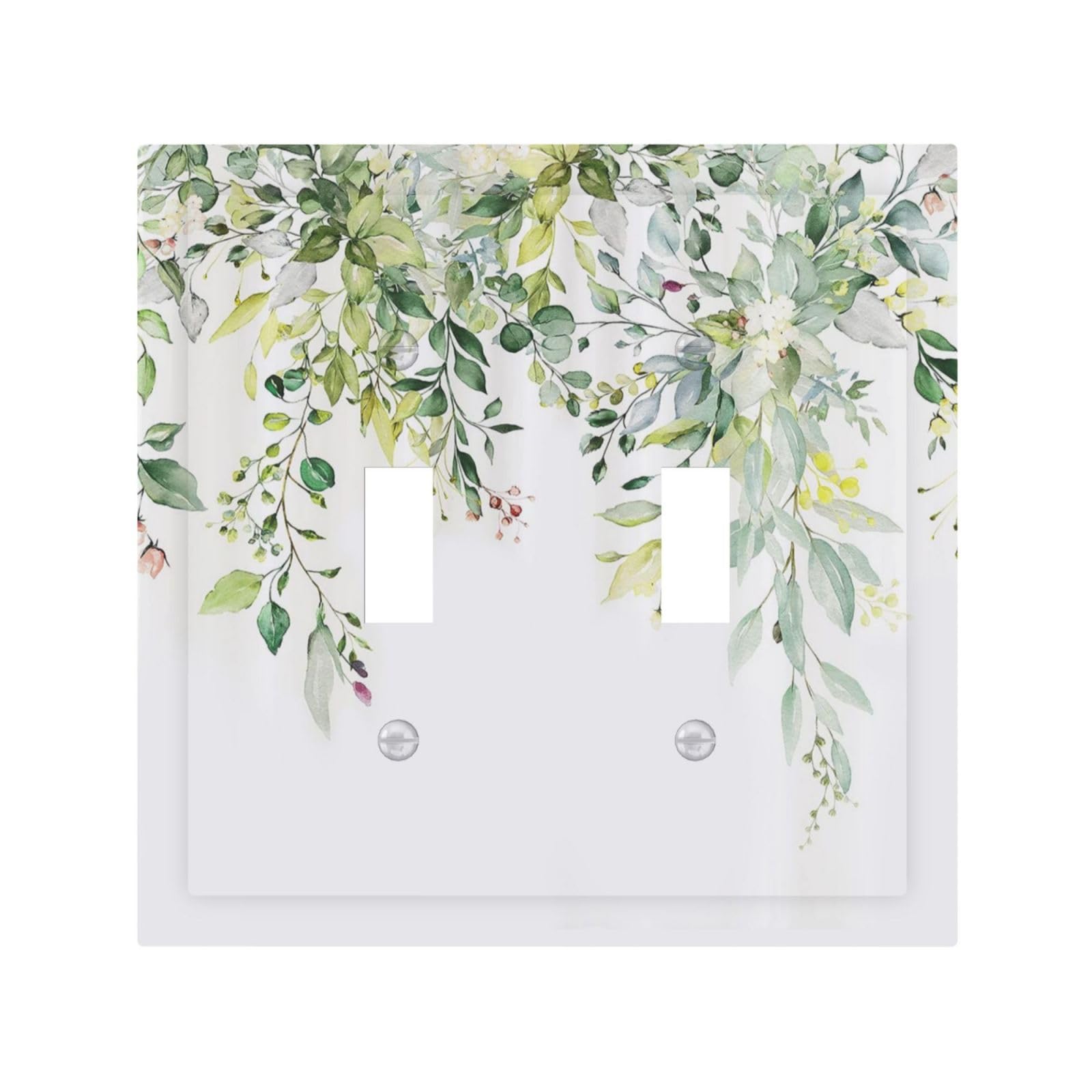 Green Eucalyptus 2 Gang Double Toggle Wall Plates Rustic Country Style Light Switch Cover Decorative tree leaves Electrical Switchplate Faceplate for Bedroom Bathroom Decor