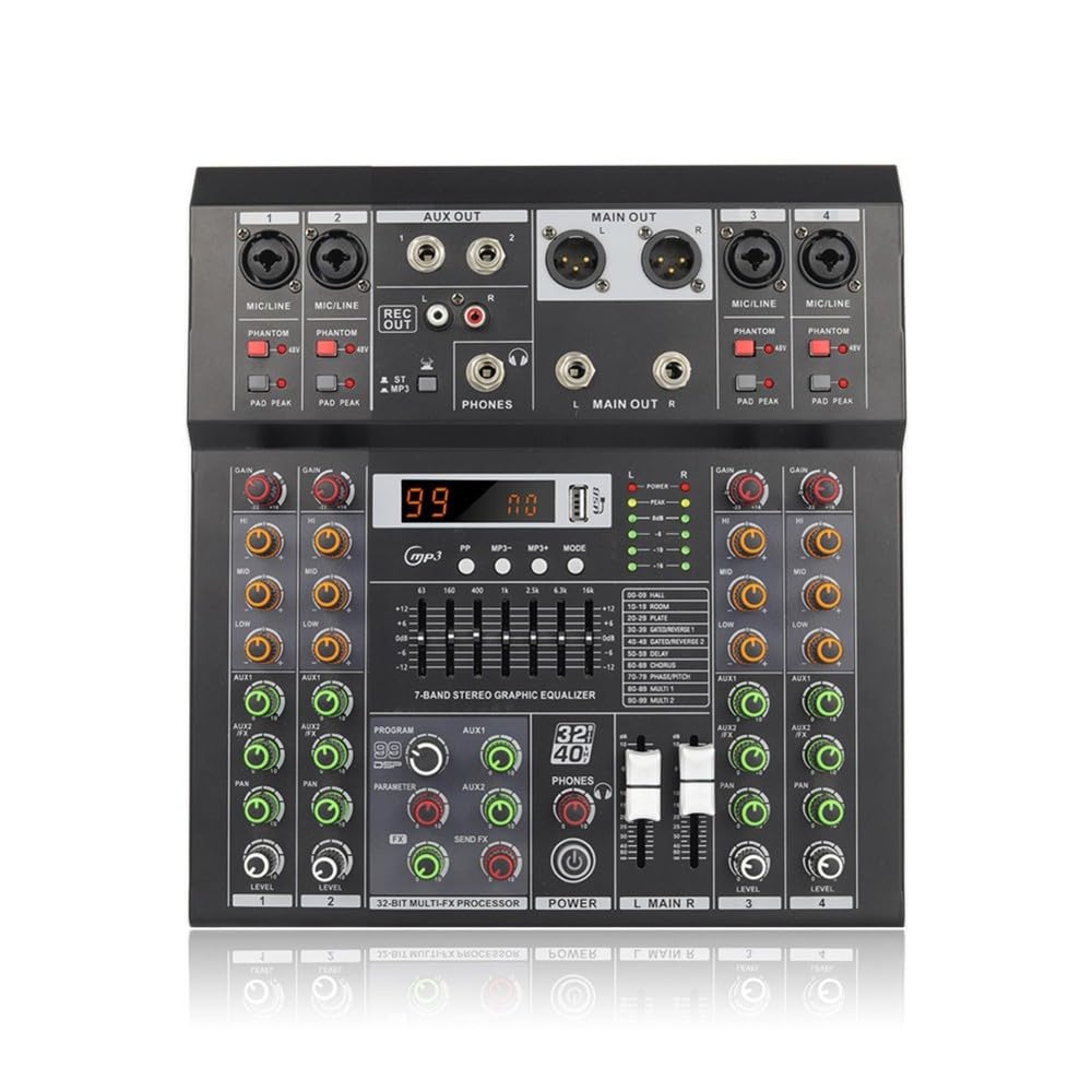 Mikser Audio 4-Kanałowy z Zasilaniem Phantom 48V
