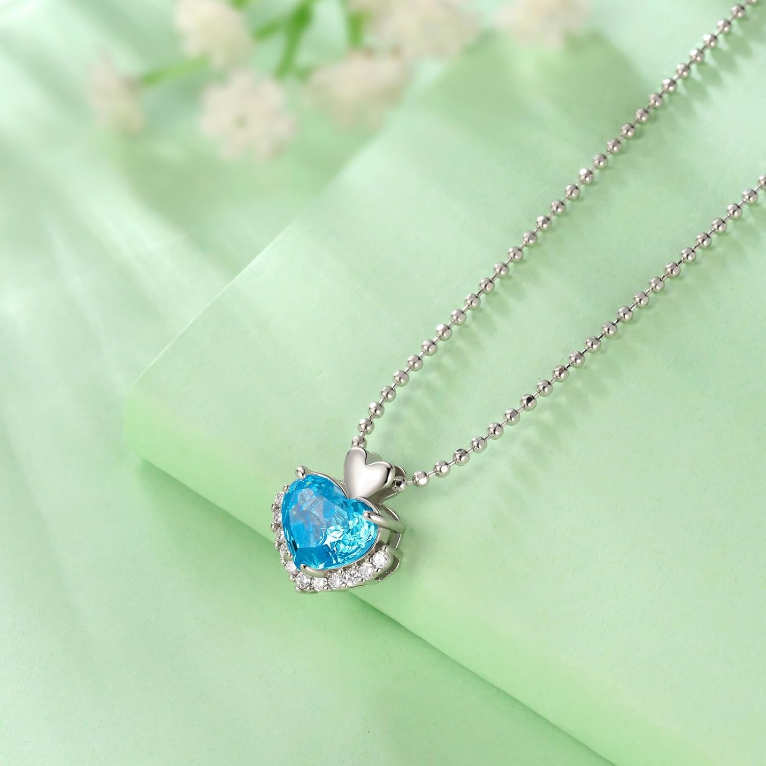 Love Heart Necklaces with Rose Cut Birthstone Silver Plated Pendant Necklace Elegant Jewelry for Women CP0002 - Image 2