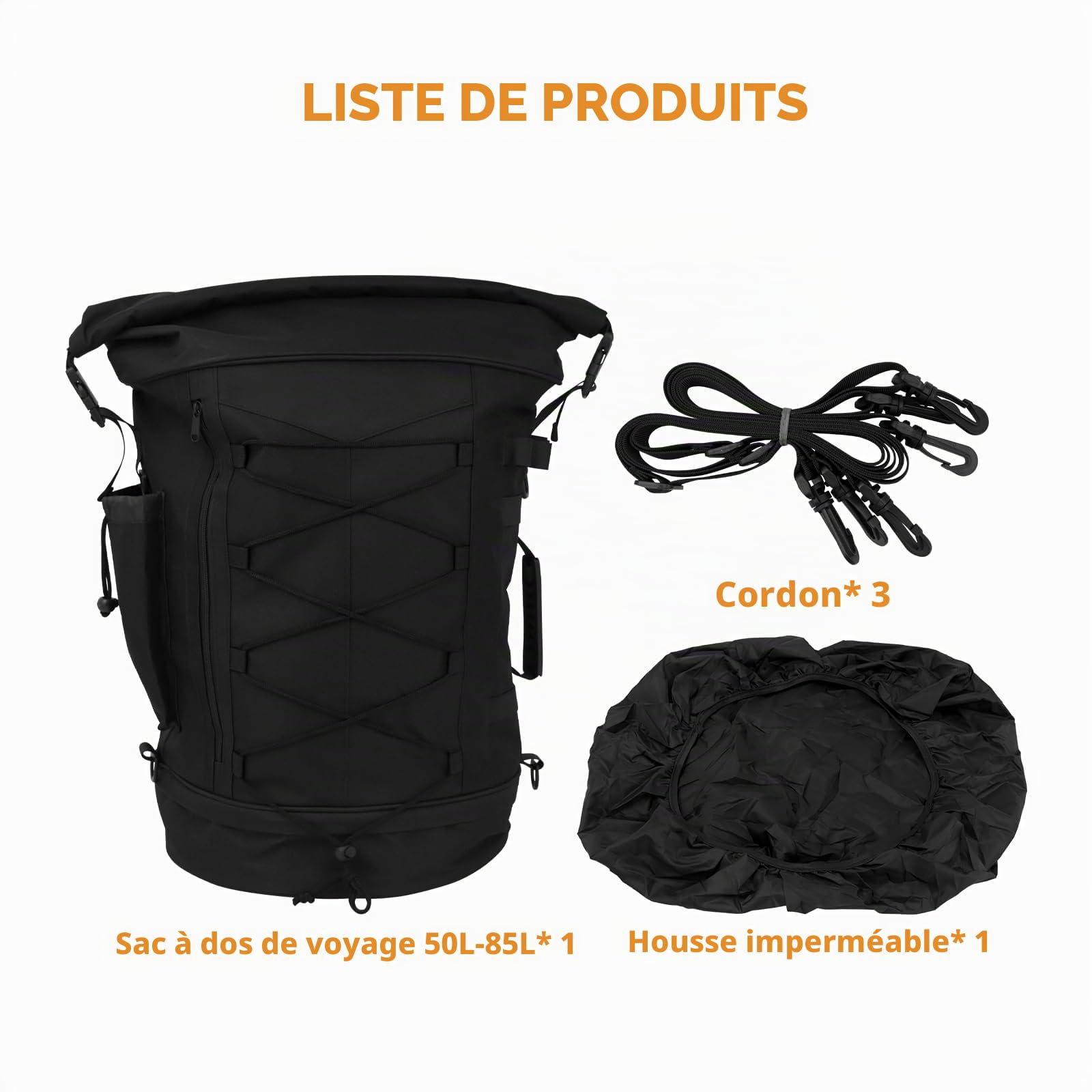 Sac à Dos de Moto Sissy Bar - Grande capacité - Extensible - 50 à 80 l - avec Housse de Pluie et bandoulière - Ajustement Universel pour Harley Yamaha Suzuki Kawasaki | Capacité 50-80L, design extensible, housse de pluie et bandoulière, convient pour Harl