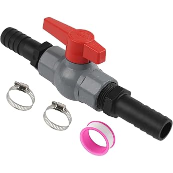 PVC Ball Valve with Hose Connection Irrigation Control Shut-off Valve System Pool Water Pipe Fitting with 2 Clamps Sealing Tape 1 Inch 32 mm Internal Thread 25 mm Connection Black Red