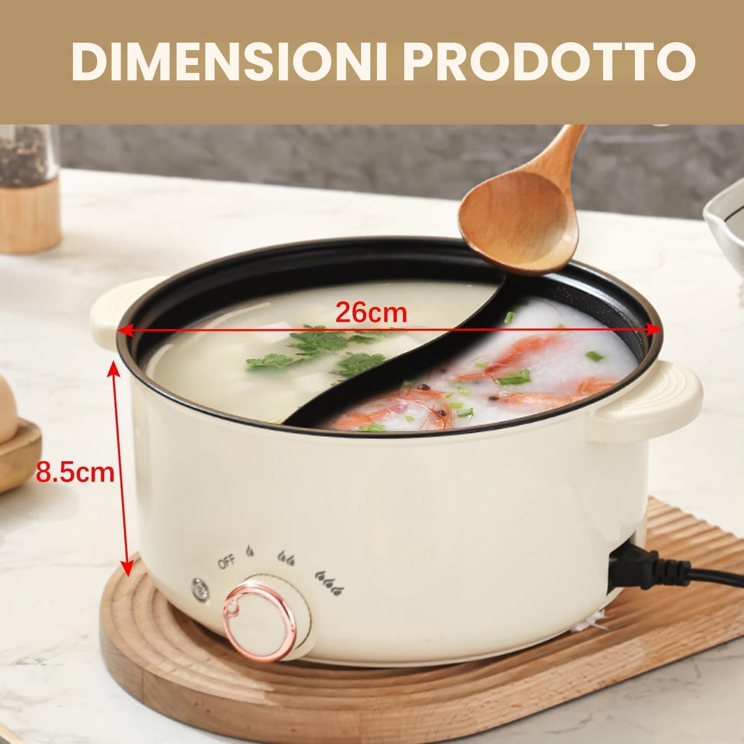 Hot Pot Elettrico da 3,5 L Casseruola Elettrico con Separatore 1000W Tre Regolazioni di Potere Antiaderente Pentola Versatile Zuppa Rapida per Friggere Ramen Fonduta Zuppa