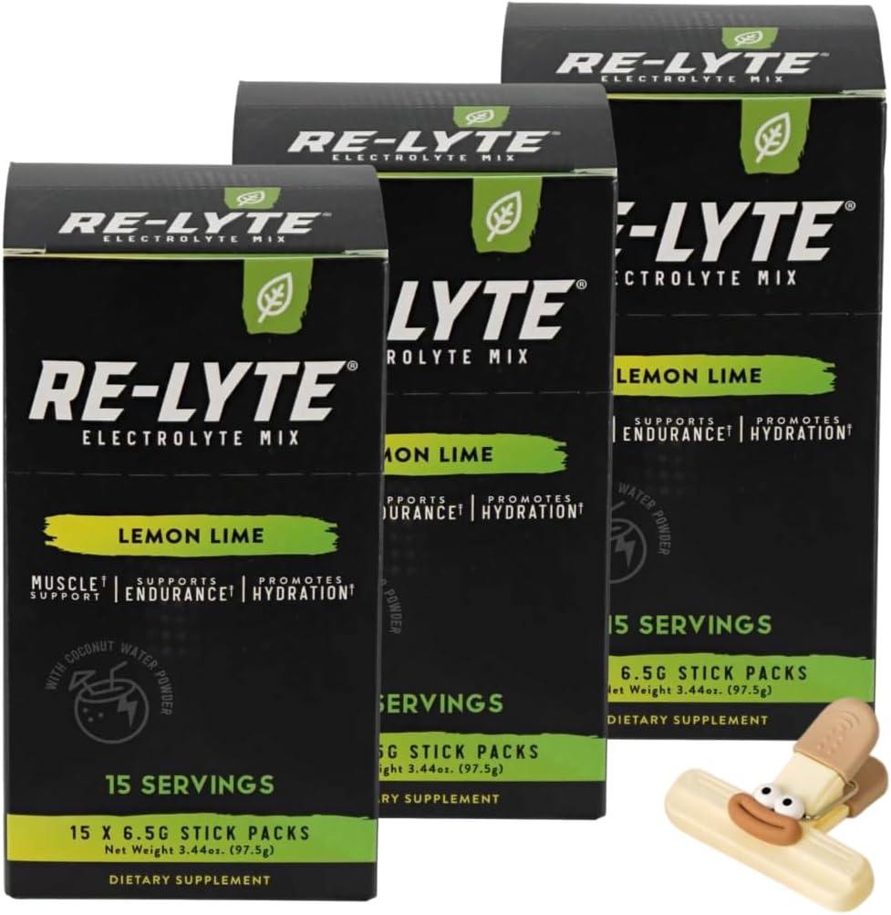 Relyte Electrolyte Mix Lemon – Electrolytes Powder Packets for Instant Hydration – Lmnt Electrolyte Powder Packets Alternative – 15 Ct Each, 3 Pack – with Bag Clips and Redmond Real Salt
