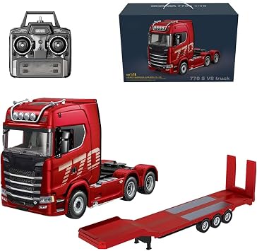 1/18 Scale 6x4 Heavy Duty RC Tractor Truck - Fits 2.4G Lolly Car, LED Lighting, Rear Wheel Drive, Expandable Flatbed Trailers