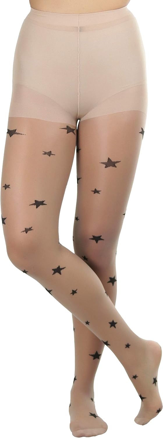 ToBeInStyle Women's Mystical Celestial Stars Moon Crescent Pentagram Symbol Pantyhose Tights
