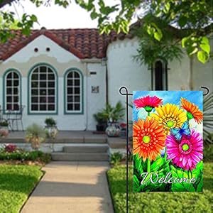 Alaza welcome butterfly flowers sunflower daisy house flag garden banner 28 x 40 double sided summer flowers spring butterfly garden flags for anniversary yard outdoor decoration  urban country home decor
