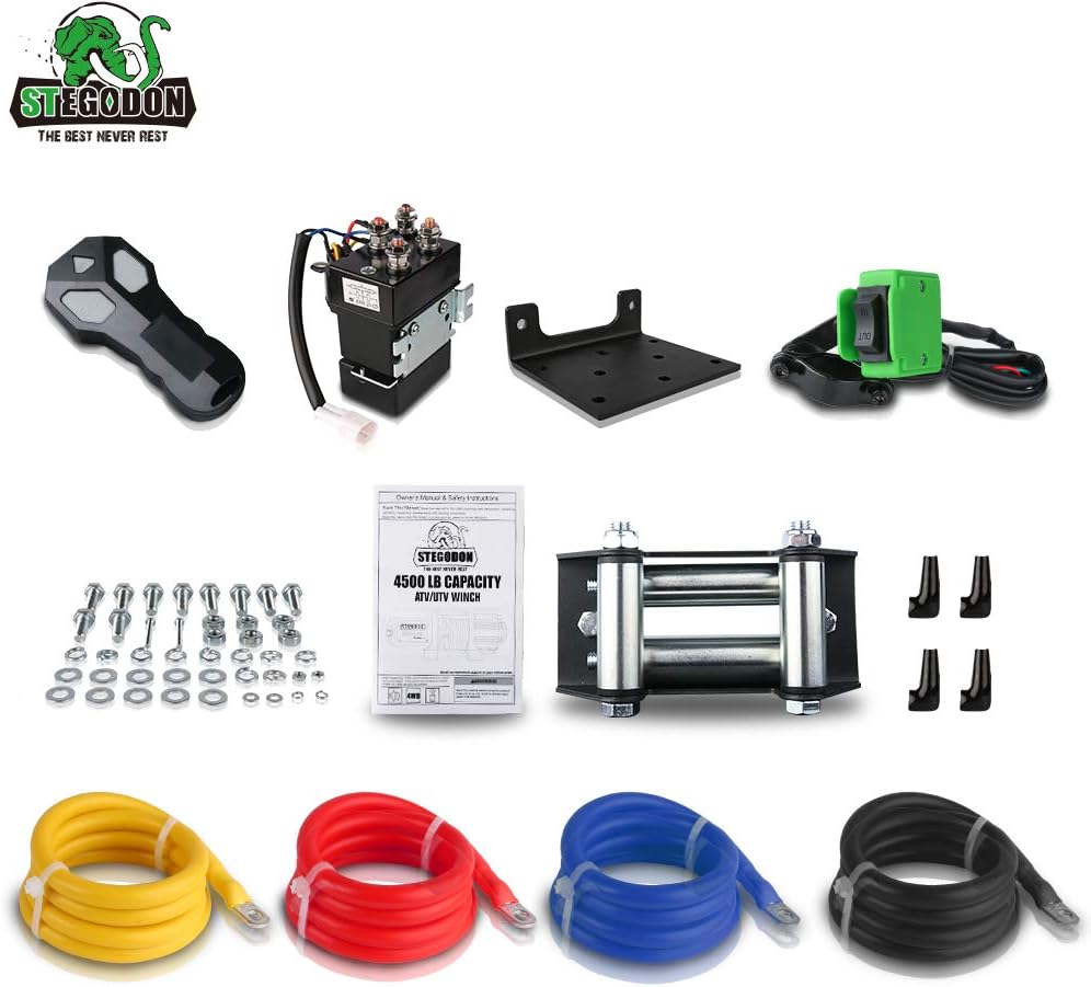 STEGODON New 4500 lb. Load Capacity Electric Winch,12V Steel Cable Winch with Wireless Handheld Remote and Wired Handle, IP67 Waterproof Electric Winch with 4-Way Roller Fairlead : Automotive
